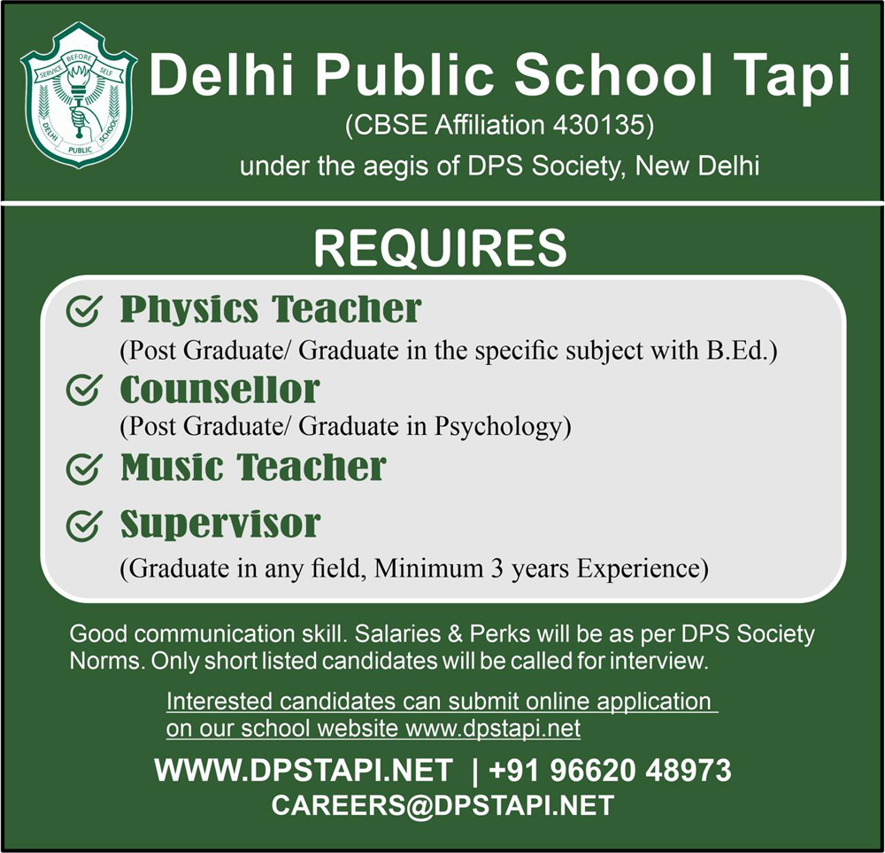 Career Opportunities at DPS Tapi